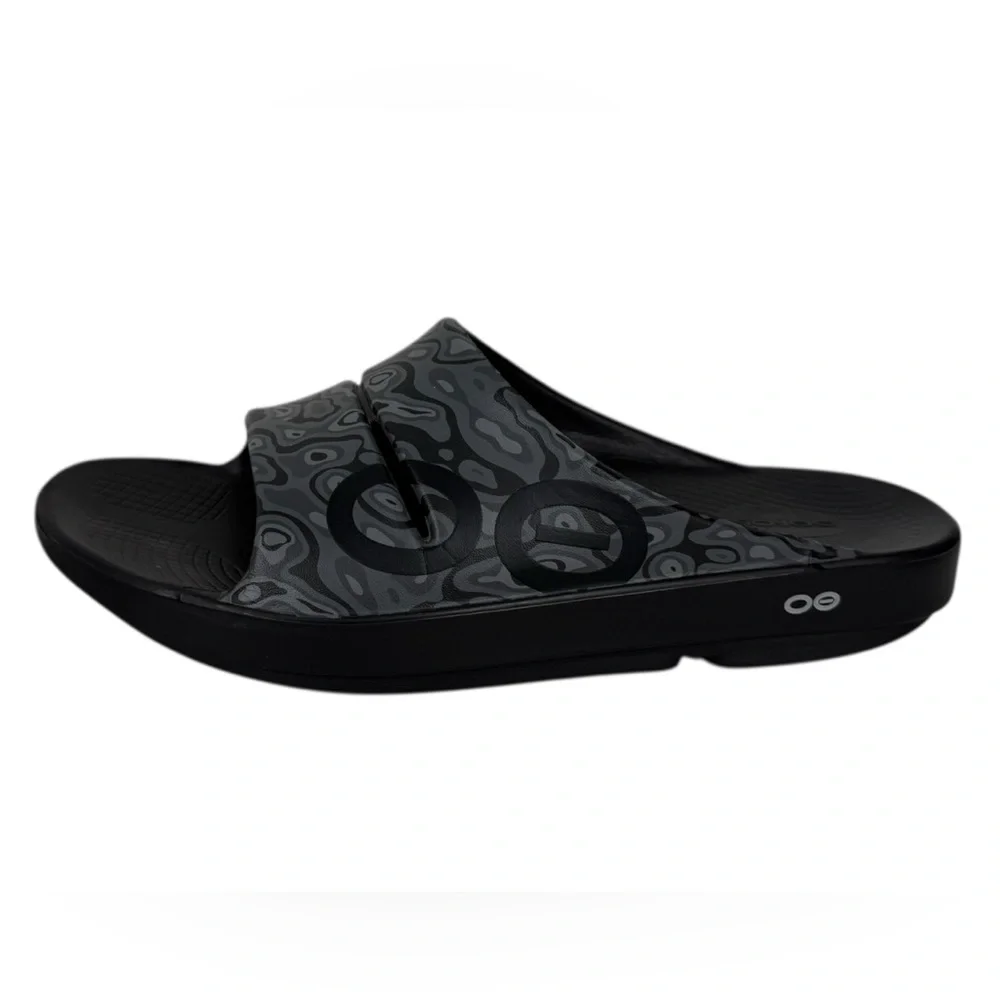 OOFOS Sport Slide Sandals Mens US 12 Gray Black  Camouflage Recovery Comfort